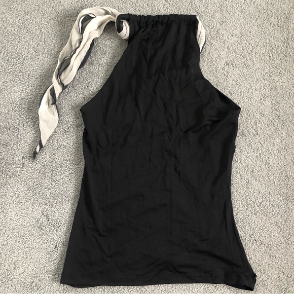 euc BEBE sleeveless black stretch Y2K short top silk neck tie M med medium USA - Picture 2 of 3